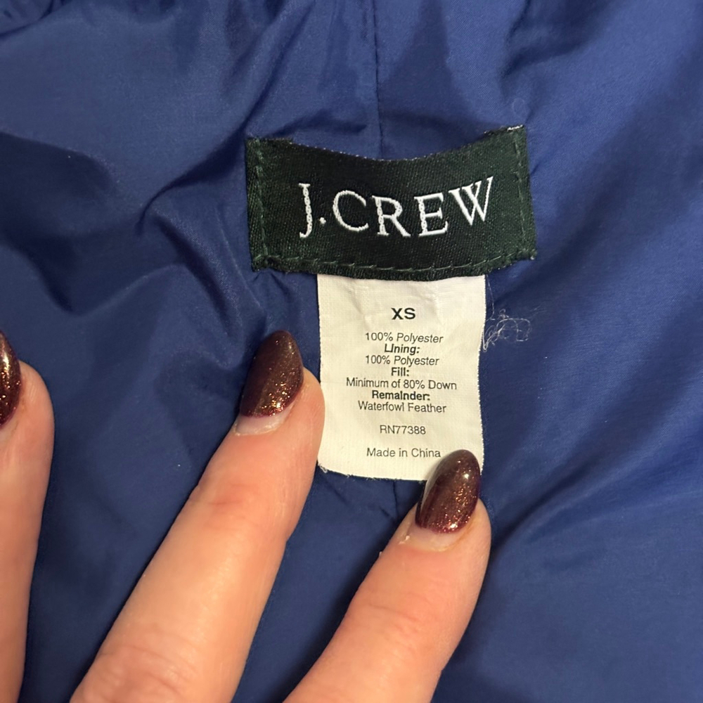 J.Crew Down Puffer Vest XS Navy Full Zip Quilted 80% Feather Down Fill - Picture 9 of 12